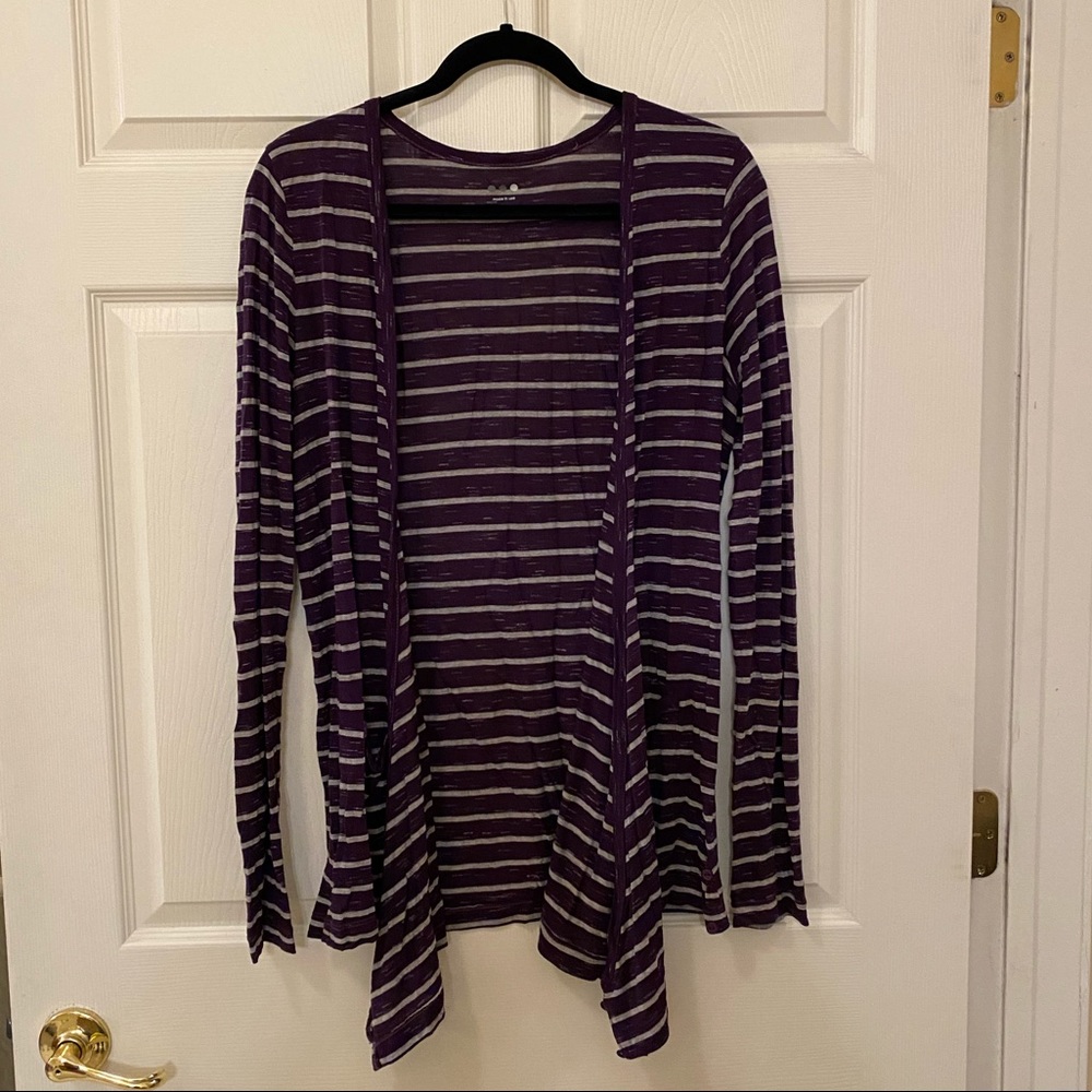 Three Dots Purple and Grey Stripe Wrap Sweater